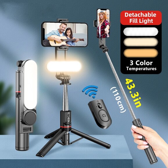 L15 Selfie Stick Tripod with Big Sharp Light in Dubai